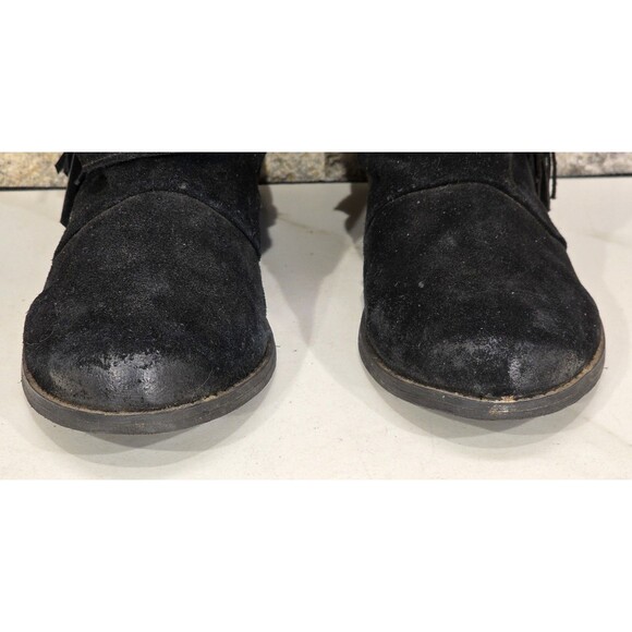 Naughty Monkey Suede Boots Over the Knee Fringe Black Boho Biker Western 8.5 - Picture 5 of 16